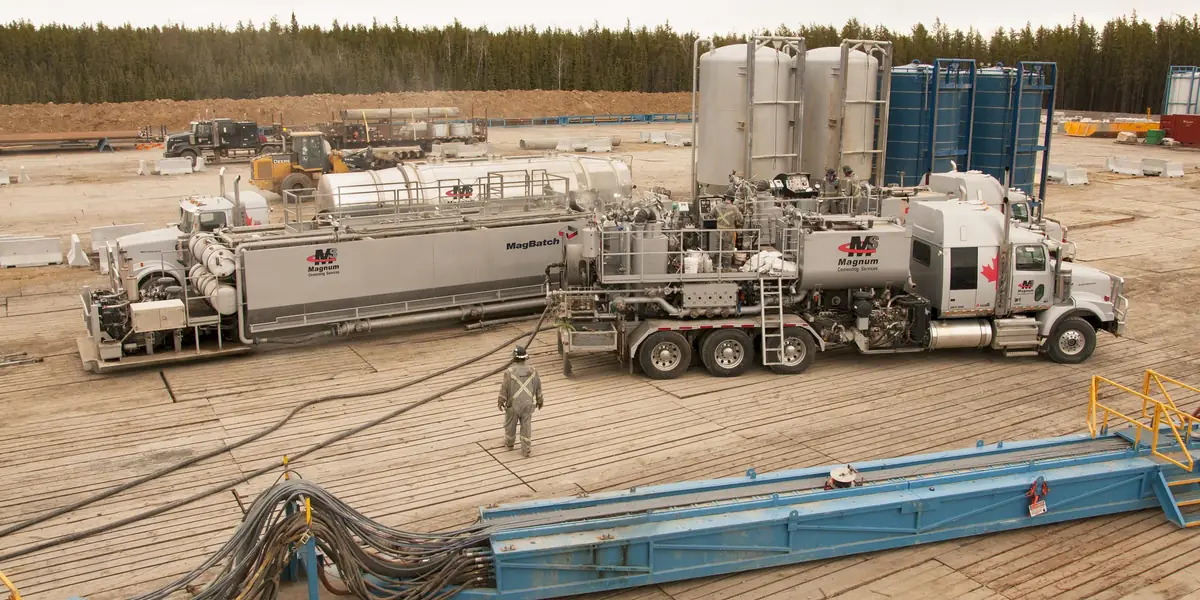 Magnum cementing and bulk units on a drilling location