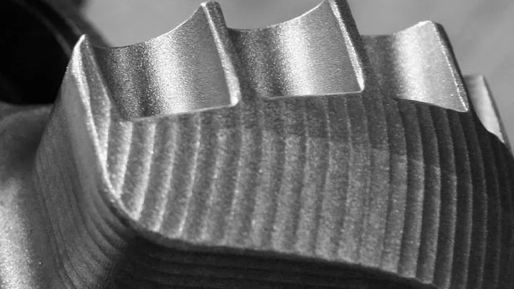 Close-up of the cutters on a drill bit